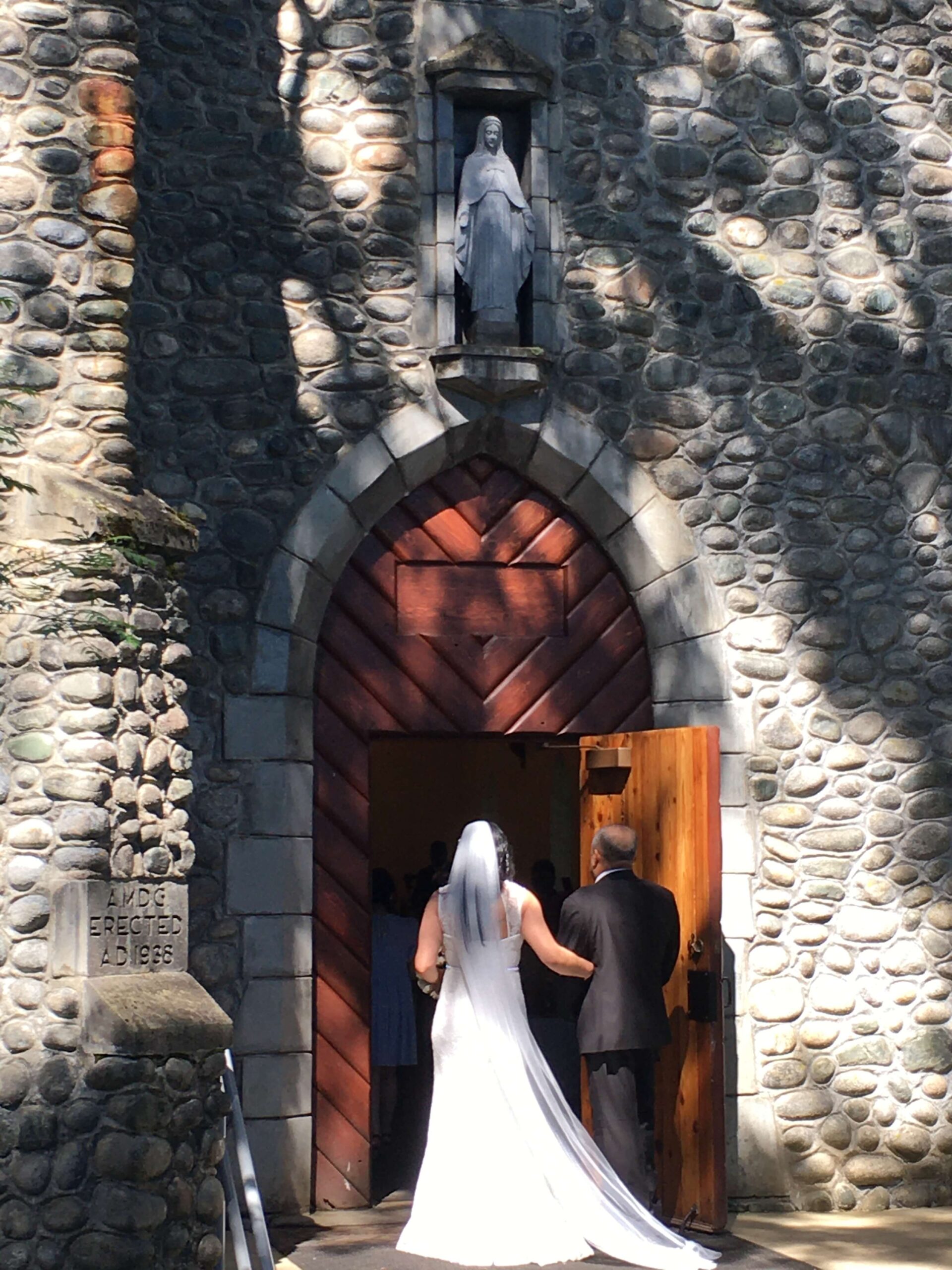 Shrine chapel front door with bride about to walk in