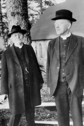 Bishop Crimont and Father William G. LeVasseur next to the Shrine Chapel