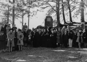 Group attending inaugural Mass and Blessing of Statue, October 28, 1941 on Shrine Island.